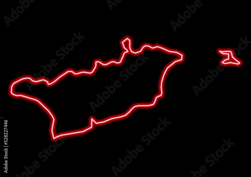 Red glowing neon map of Larnaca Cyprus on black background.