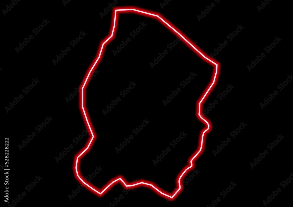 Red glowing neon map of Lola Guinea on black background. Red glowing neon map of Lola Guinea on black background.