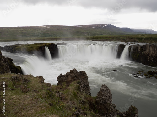 Go  afoss waterfall in northern Iceland  located along the country s main ring road. The water of the river Skj  lfandaflj  t falls from a height of 12 metres over a width of 30 metres.