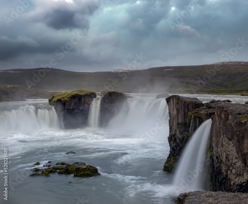 Go  afoss waterfall in northern Iceland  located along the country s main ring road. The water of the river Skj  lfandaflj  t falls from a height of 12 metres over a width of 30 metres.
