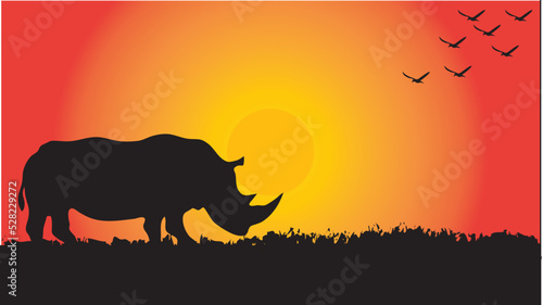 rhino silhouette in sunset © FlatArts