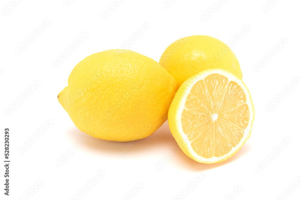 Close up fresh lemon isolated on white background. copy space.