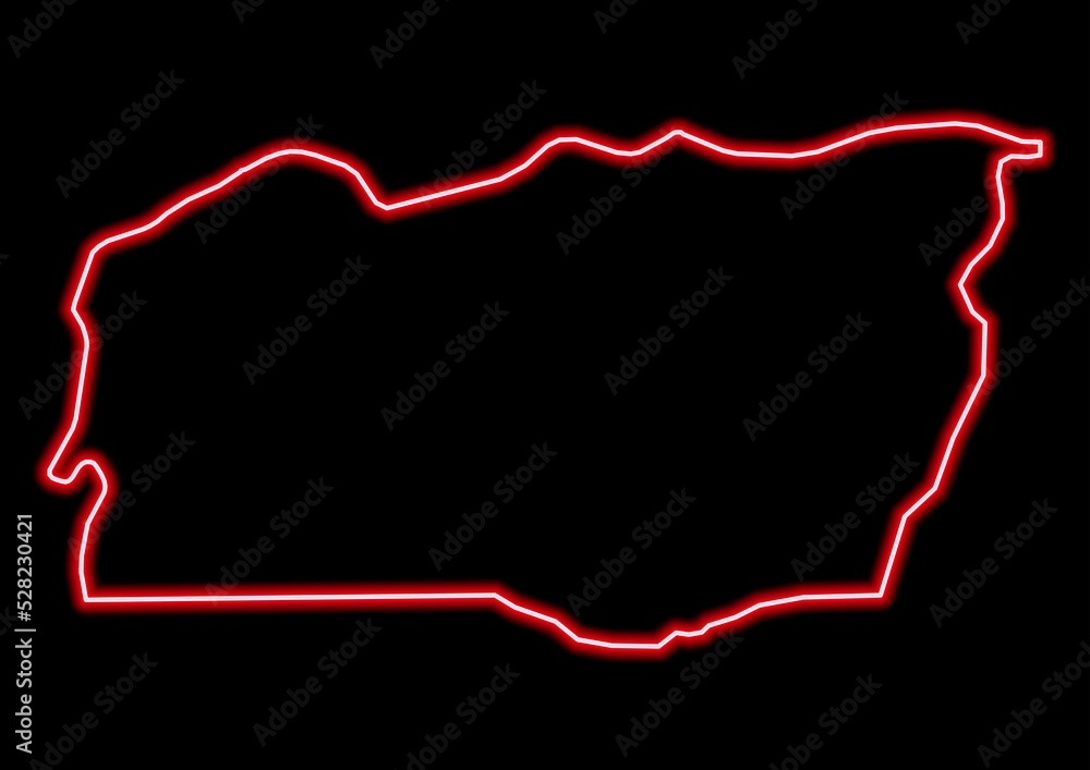 Red glowing neon map of Mali Guinea on black background. Red glowing neon map of Mali Guinea on black background.