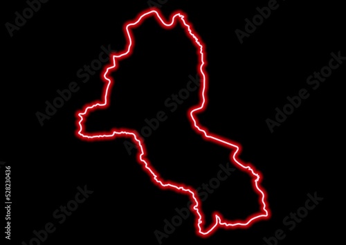 Red glowing neon map of Malanje Angola on black background. photo