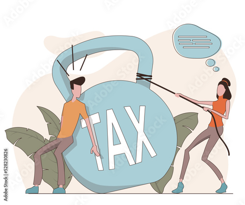 Huge Tax. A man and a woman trying to move a large weight