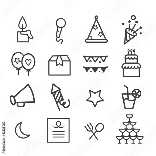 Celebration or party icon set isolated. Modern outline on white background