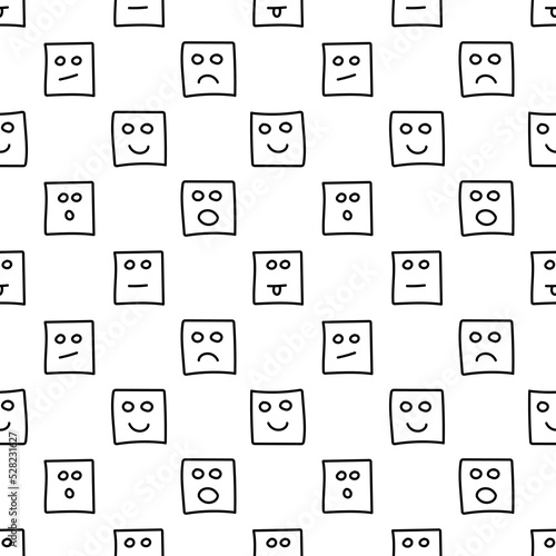 Abstract doodle people faces seamless pattern. Hand drawn emotion background.