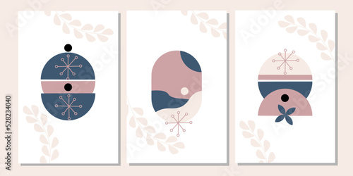 Set of three mid century modern wall art. Collection of geometry print poster. Bauhaus style home decor. Minimalist wall decorations.