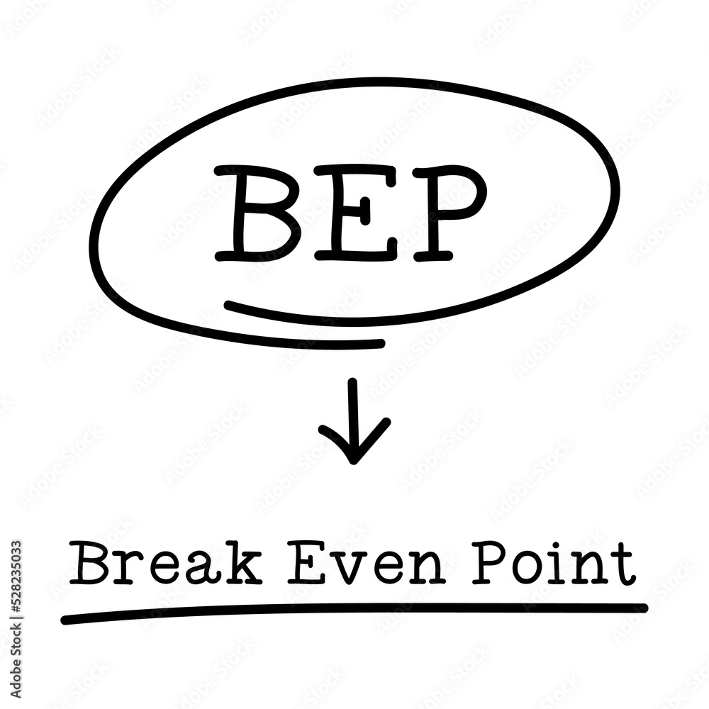 Letter of abbreviation BEP in circle and word Break even point on white