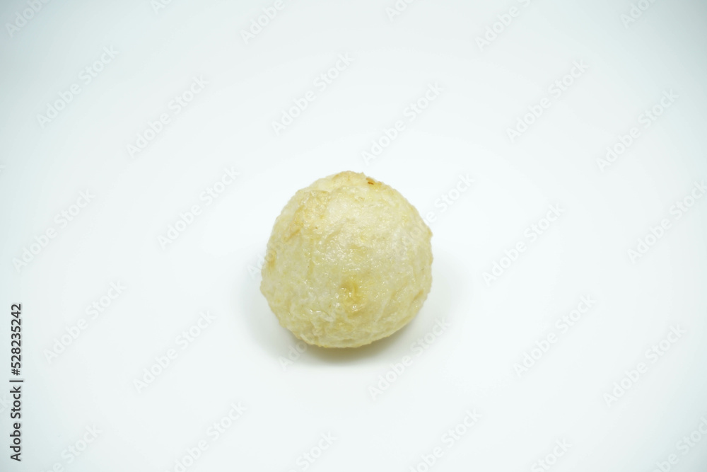 Close Up Fried Fish Balls or Bakso Isolated White Background Close Up Fried Fish Balls or Bakso Isolated White Background