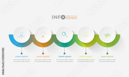 Vector infographic circle design template with 5 option or steps.