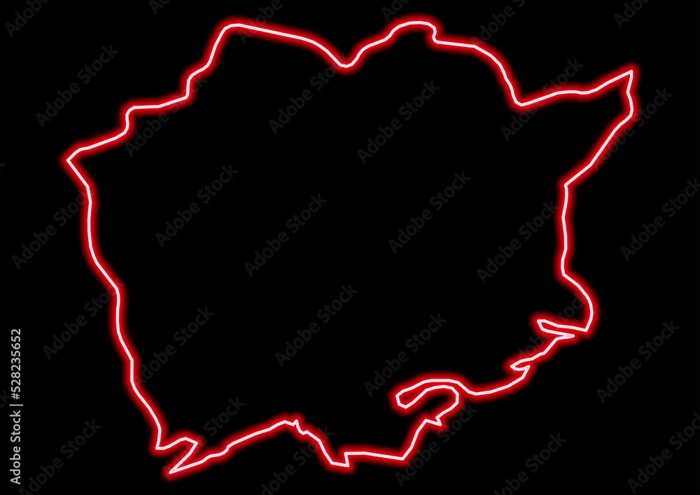 Red glowing neon map of Okayama Japan on black background. Red glowing neon map of Okayama Japan on black background.