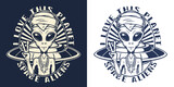 Space aliens sticker monochrome vintage