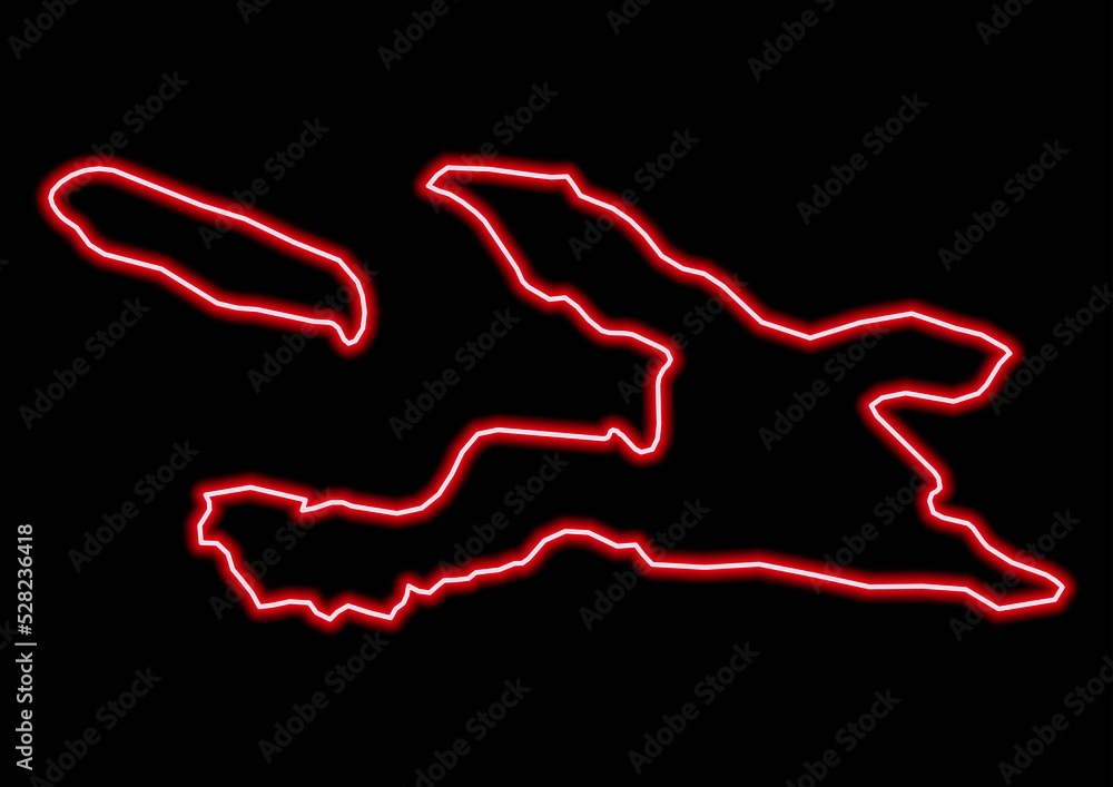Red glowing neon map of Ouest Haiti on black background. Red glowing neon map of Ouest Haiti on black background.