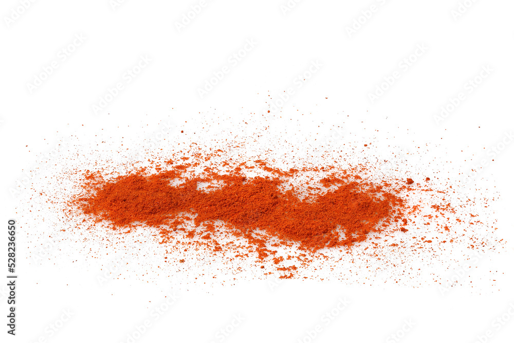 Pepper, seasoning, ground, milled, chili pepper,  powder, paprika, background, abstraction, dust, red, isolated, white, sharp, orange,  spices, chili,  cook food, kitchen, taste,   closeup, hot pepper