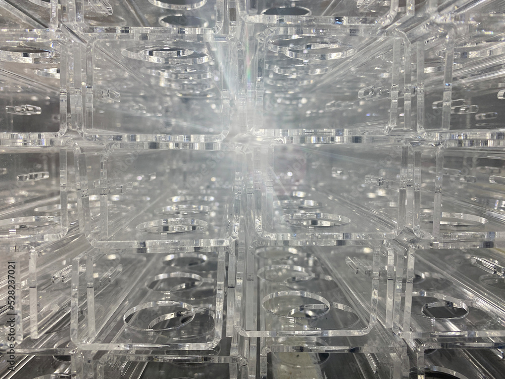 Fototapeta premium Plastic parts made of transparent plexiglass.Production of advertising products. PET plastic.