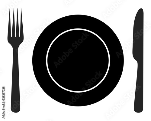 cutlery. Plate fork and knife vector silhouette