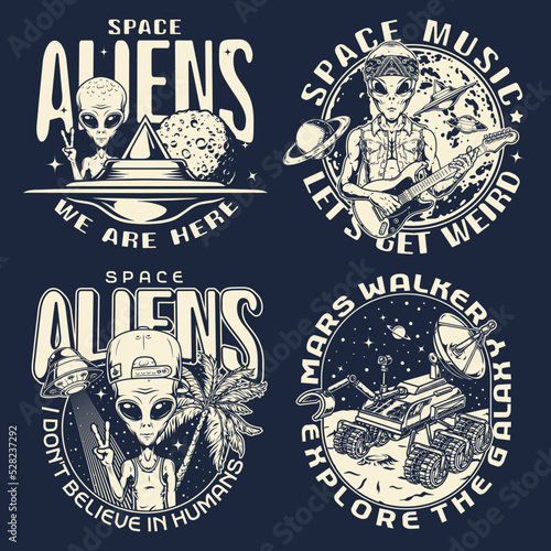 Aliens set posters monochrome vintage