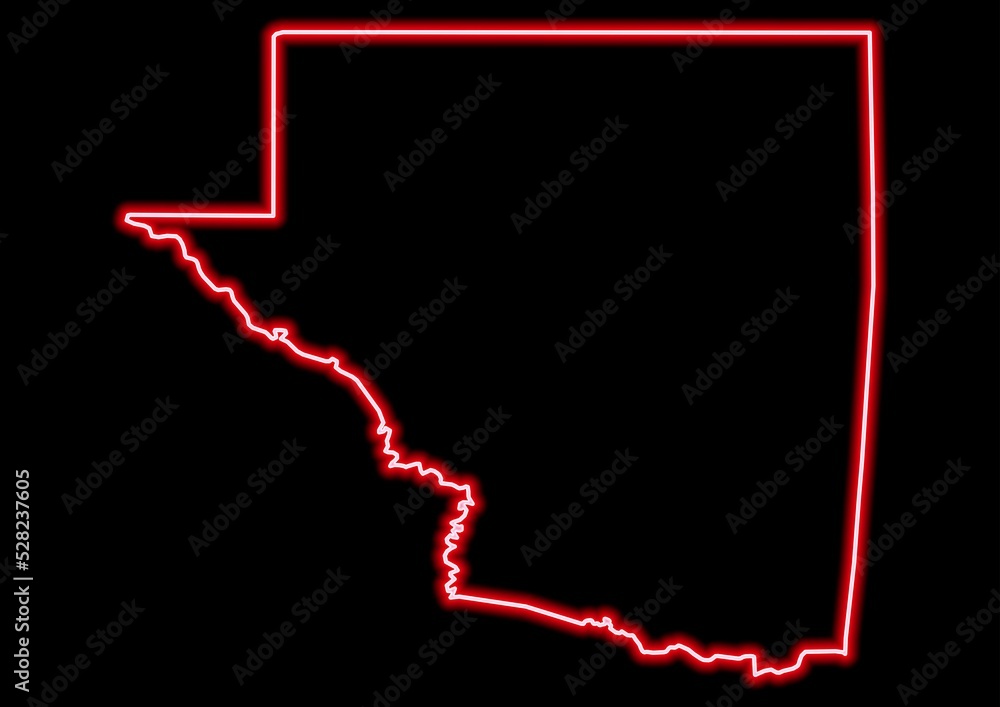 Red glowing neon map of Petén Guatemala on black background. Red glowing neon map of Petén Guatemala on black background.