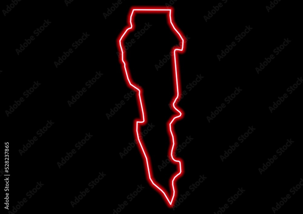 Red glowing neon map of Plateau Benin on black background. Red glowing neon map of Plateau Benin on black background.