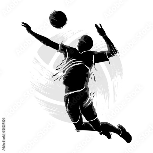 Male volleyball player flying to hit the ball. vector abstract silhouette