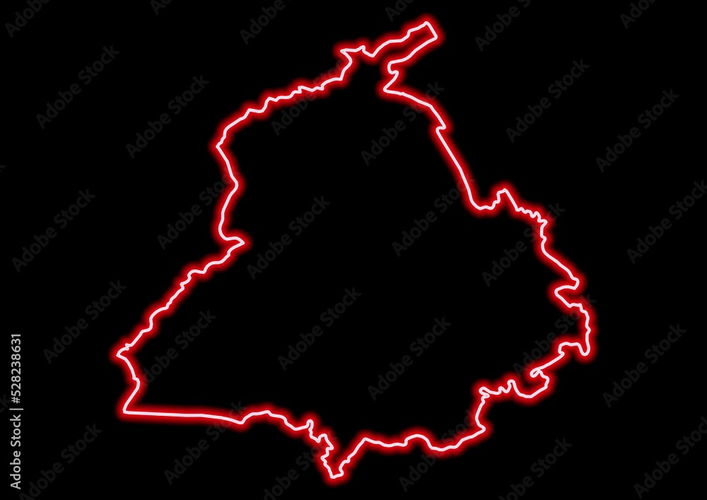 Red glowing neon map of Punjab India on black background. Stock ...