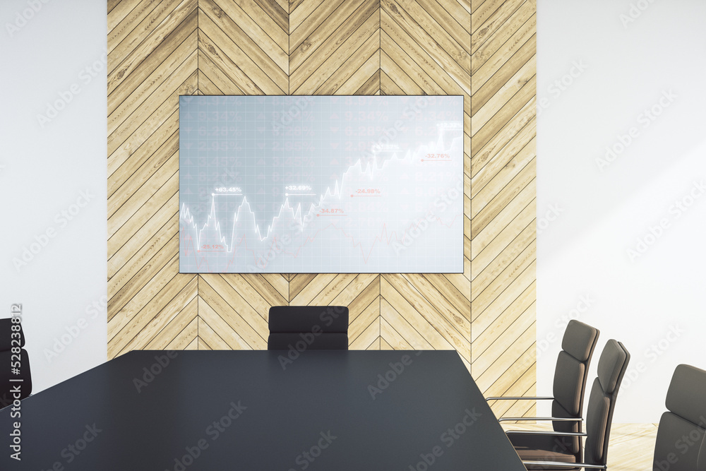 Abstract financial diagram on presentation monitor in a modern boardroom, banking and accounting concept. 3D Rendering Abstract financial diagram on presentation monitor in a modern boardroom, banking and accounting concept. 3D Rendering