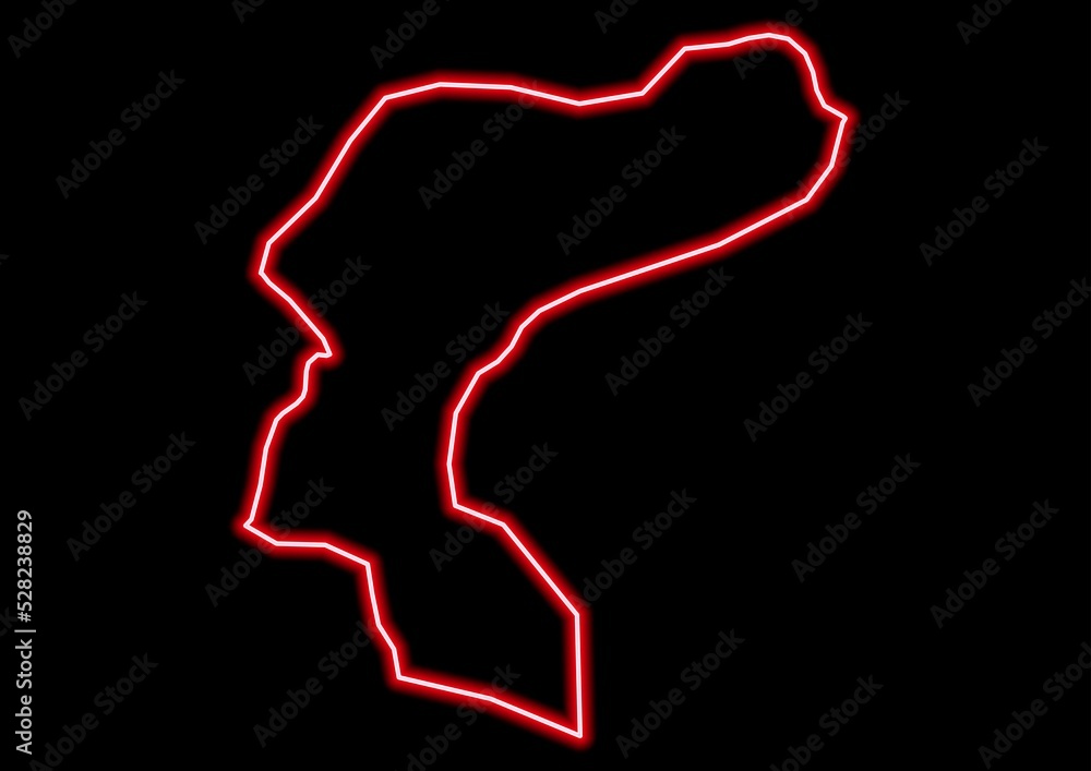 Red glowing neon map of Qax Azerbaijan on black background. Red glowing neon map of Qax Azerbaijan on black background.