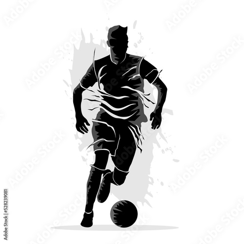 Abstract silhouette of a football player dribbling a ball. vector illustration