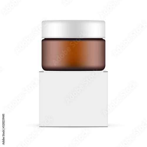 Amber Cosmetic Jar and Square Box, Front View, Isolated on White Background. Vector Illustration