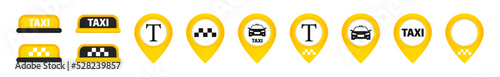 Taxi service icon collection. Taxi location pointers. Taxi service banners. Vector graphic