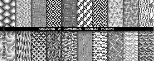 Geometric set of seamless black and white patterns. Simpless vector graphics