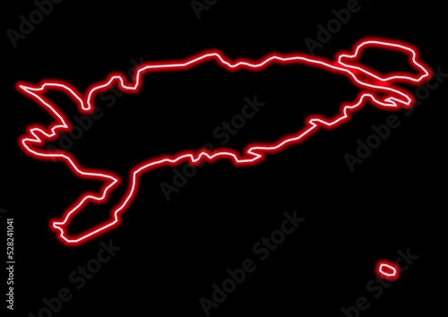 Red glowing neon map of Saare Estonia on black background. photo