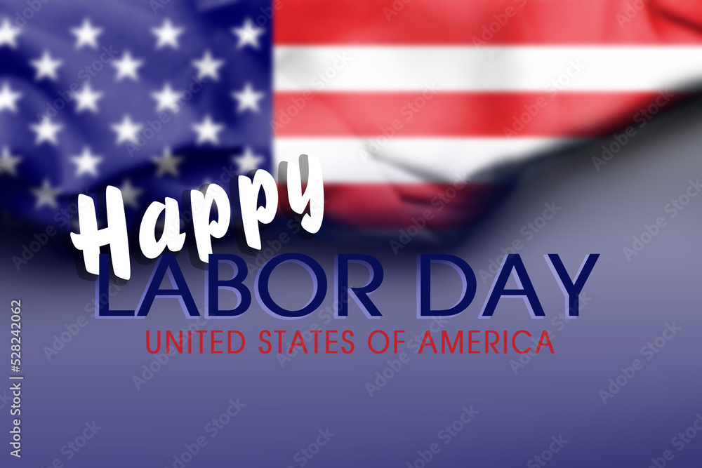US Labor Day banner template illustration. US labor day celebration with blurred satin american flag on blue background US Labor Day banner template illustration. US labor day celebration with blurred satin american flag on blue background