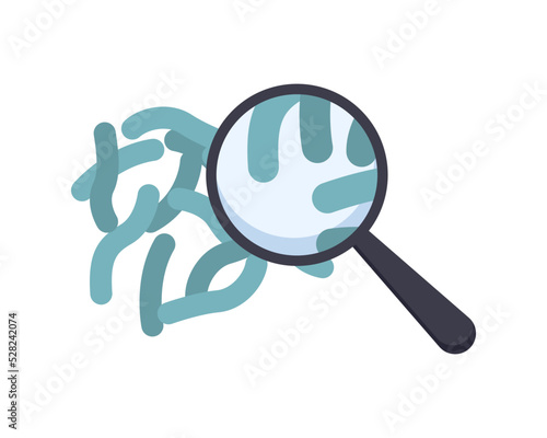 Tuberculosis bacterium and magnifying glass. Microbiology concept.