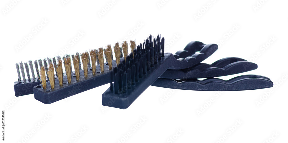 Mini metal brushes on white background isolation Mini metal brushes on white background isolation