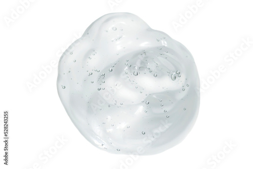 Transparent gel with bubbles isolated on white background.