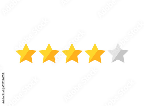 Four golden stars with one not active. Rating button. Customer product rating review icon. Vector illustration. Assessment for web sites and apps.