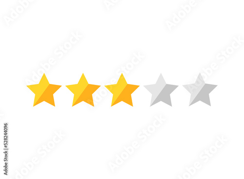 Three golden stars with two not active. Rating button. Customer product rating review icon. Vector illustration. Assessment for web sites and apps.