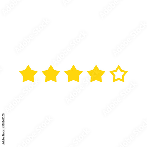 Five golden stars customer product rating review icon. Vector illustration. Assessment for web sites and apps. Rating button.