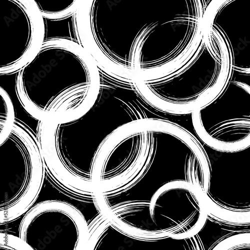 Abstract seamless pattern. Geometric texture. Repeated geometry brush stroke. White circle on black background. Repeating grunge round patern. Repeat geo line for design prints. Vector illustration