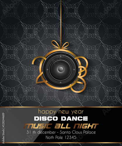 2023 Happy New Year disco club flyer with colorful elements. Ideal for poster and music background.