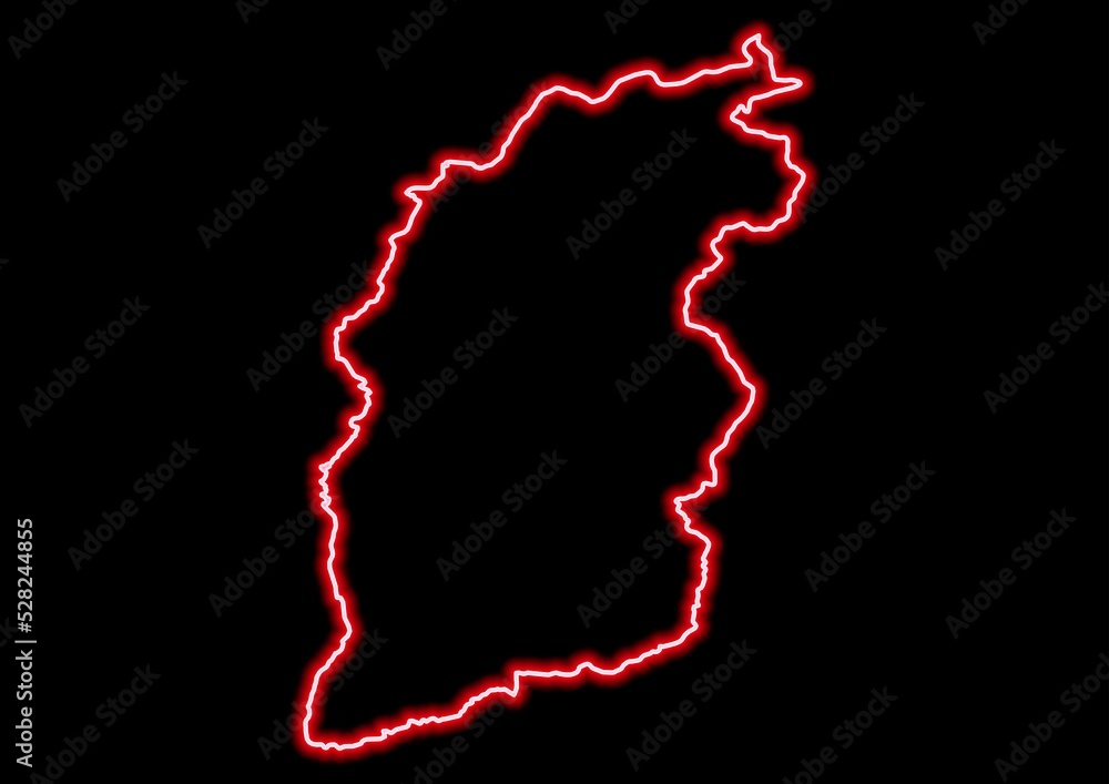 Red glowing neon map of Shanxi China on black background. Red glowing neon map of Shanxi China on black background.