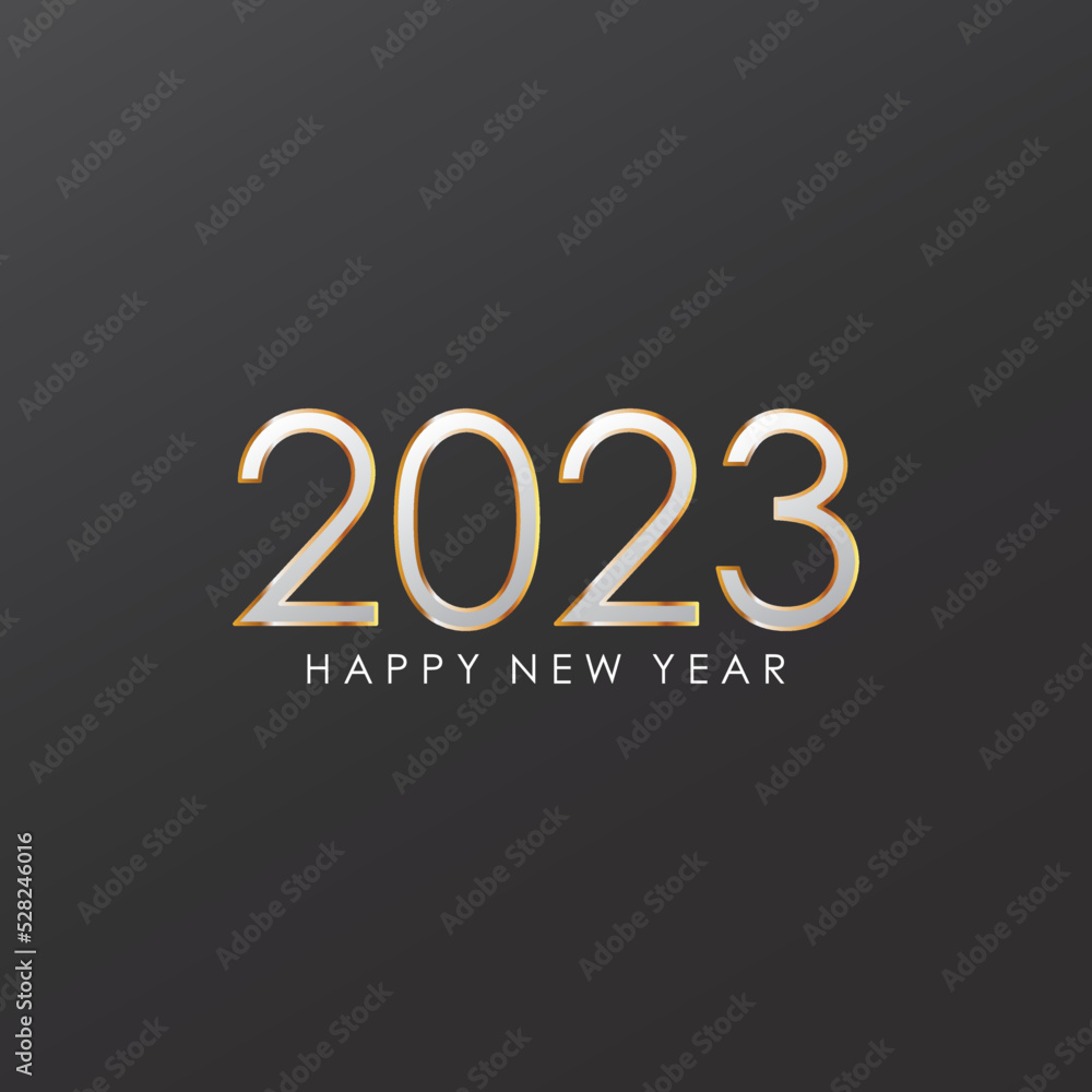 Gold 2023 Happy New Year Greeting on Black Background. New Year Vector Illustration.