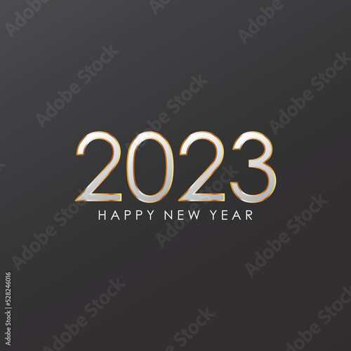 Gold 2023 Happy New Year Greeting on Black Background. New Year Vector Illustration.