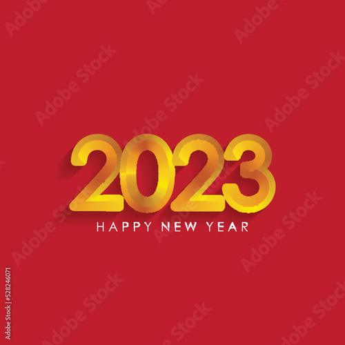 Gold 2023 Happy New Year Greeting on Red Background. New Year Vector Illustration. © ywouz