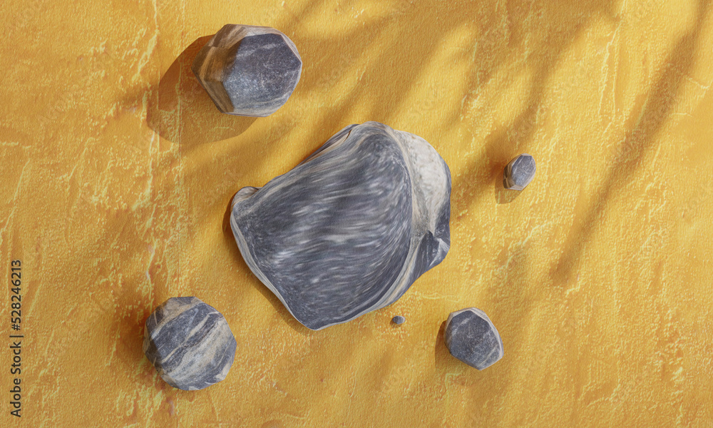 Naklejka premium Top view rock podium for product presentation. Natural beauty pedestal, relaxation and health, 3d illustration.