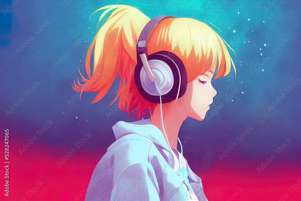 Cute girl, listening to calm, relaxing music. Young woman with headphones  meditating. Calm, peaceful, atmospheric and colorful digital artwork of a  beautiful lady. Lofi girl, chill style. Drawing. Stock Illustration | Adobe