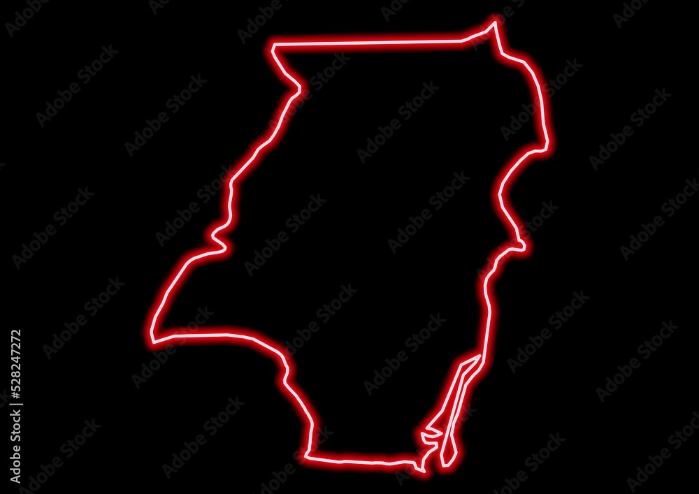 Red glowing neon map of Stann Creek Belize on black background. Red glowing neon map of Stann Creek Belize on black background.