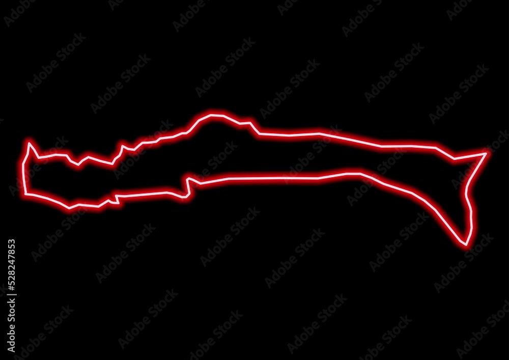 Red glowing neon map of Sud-Est Haiti on black background. Red glowing neon map of Sud-Est Haiti on black background.